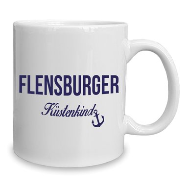 Kaffeebecher - Tasse - Flensburger Kstenkind weiss-cyan