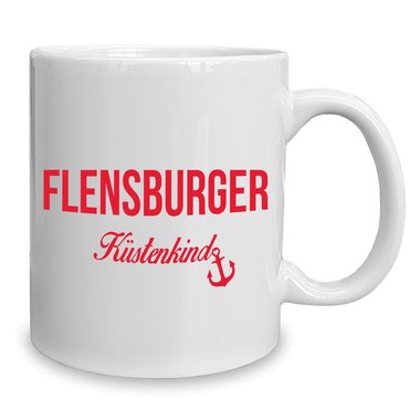 Kaffeebecher - Tasse - Flensburger Kstenkind weiss-cyan