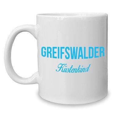 Kaffeebecher - Tasse - Greifswalder Kstenkind weiss-cyan