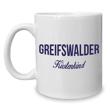 Kaffeebecher - Tasse - Greifswalder Kstenkind weiss-cyan