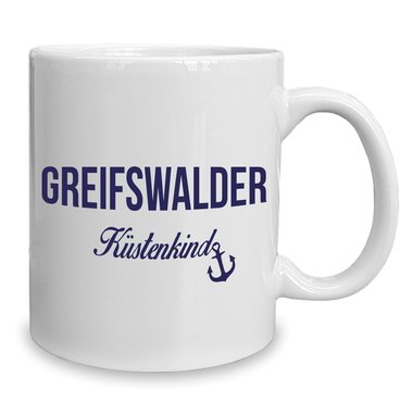 Kaffeebecher - Tasse - Greifswalder Kstenkind weiss-cyan