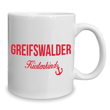 Kaffeebecher - Tasse - Greifswalder Kstenkind weiss-cyan