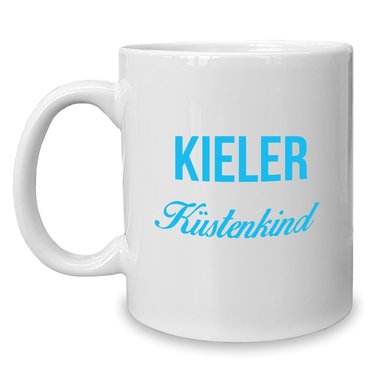 Kaffeebecher - Tasse - Kieler Kstenkind weiss-cyan