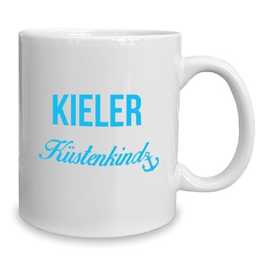 Kaffeebecher - Tasse - Kieler Kstenkind weiss-cyan