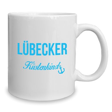 Kaffeebecher - Tasse - Lbecker Kstenkind weiss-cyan