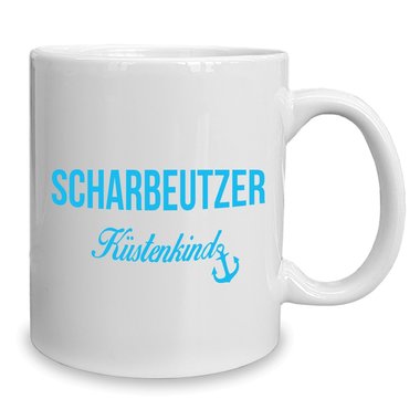 Kaffeebecher - Tasse - Scharbeutzer Kstenkind weiss-cyan