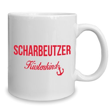 Kaffeebecher - Tasse - Scharbeutzer Kstenkind weiss-cyan