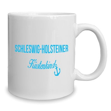 Kaffeebecher - Tasse - Schleswig Holsteiner Kstenkind weiss-cyan