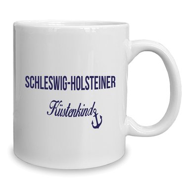 Kaffeebecher - Tasse - Schleswig Holsteiner Kstenkind weiss-cyan