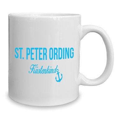 Kaffeebecher - Tasse - St. Peter Ording Kstenkind weiss-cyan