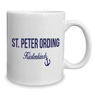 Kaffeebecher - Tasse - St. Peter Ording Kstenkind weiss-cyan