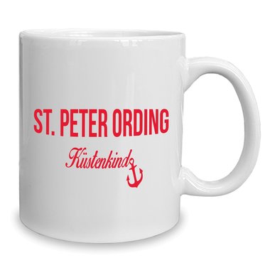 Kaffeebecher - Tasse - St. Peter Ording Kstenkind weiss-cyan