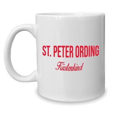 Kaffeebecher - Tasse - St. Peter Ording Kstenkind weiss-rot