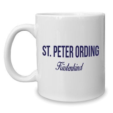 Kaffeebecher - Tasse - St. Peter Ording Kstenkind weiss-rot