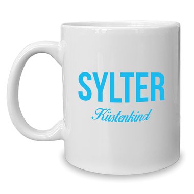 Kaffeebecher - Tasse - Sylter Kstenkind weiss-cyan