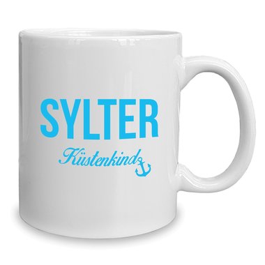 Kaffeebecher - Tasse - Sylter Kstenkind weiss-cyan