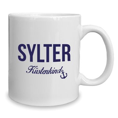 Kaffeebecher - Tasse - Sylter Kstenkind weiss-cyan