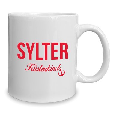 Kaffeebecher - Tasse - Sylter Kstenkind weiss-cyan