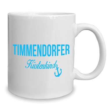 Kaffeebecher - Tasse - Timmendorfer Kstenkind weiss-cyan