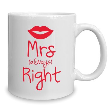 Kaffeebecher - Tasse - Mrs. always Right weiss-fuchsia