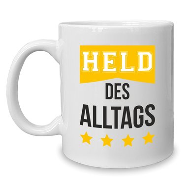 Kaffeebecher - Tasse - Held des Alltags weiss-gelb