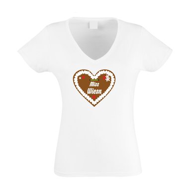 Damen V-NECK T-Shirt MISS WIESN Oktoberfest Lebkuchen Herz