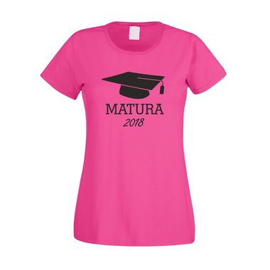 Damen T-Shirt - Matura 2018 fuchsia-schwarz XS