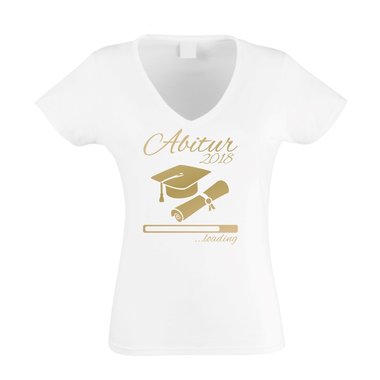 Damen T-Shirt V-Neck - Abitur 2018 loading weiss-gold XXL