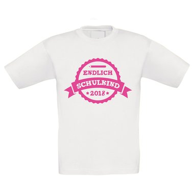 Kinder T-Shirt - Endlich Schulkind - 2018 weiss-fuchsia 98-104