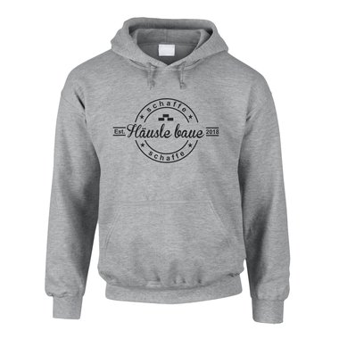 Herren Hoodie - Schaffe schaffe Husle baue 2018 grau-schwarz 5XL