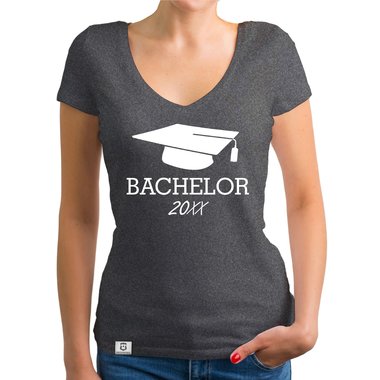 Damen T-Shirt V-Neck - Bachelor mit Wunschjahr weiss-schwarz XXL