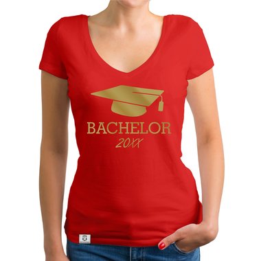 Damen T-Shirt V-Neck - Bachelor mit Wunschjahr weiss-schwarz XXL