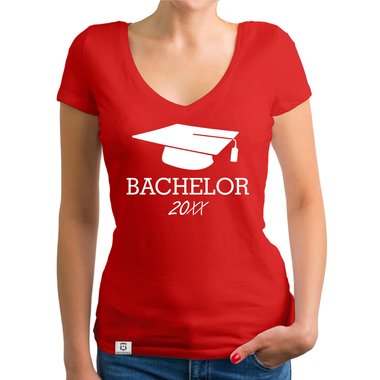 Damen T-Shirt V-Neck - Bachelor mit Wunschjahr weiss-schwarz XXL