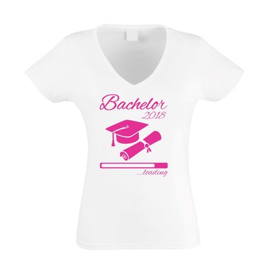 Damen T-Shirt V-Neck - Bachelor 2018 loading weiss-fuchsia XS