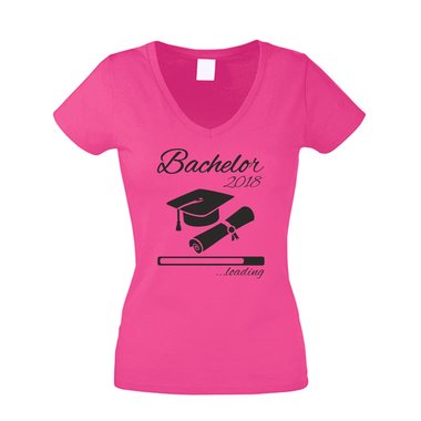 Damen T-Shirt V-Neck - Bachelor 2018 loading weiss-fuchsia XS