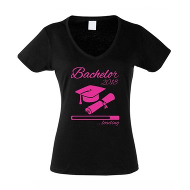 Damen T-Shirt V-Neck - Bachelor 2018 loading weiss-fuchsia XS