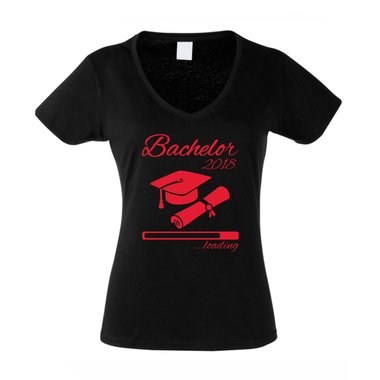 Damen T-Shirt V-Neck - Bachelor 2018 loading weiss-fuchsia XS