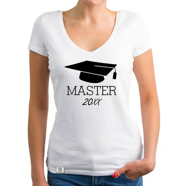 Damen T-Shirt V-Neck - Master mit Wunschjahr weiss-schwarz XXL