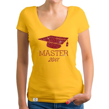 Damen T-Shirt V-Neck - Master mit Wunschjahr weiss-schwarz XXL