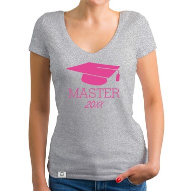 Damen T-Shirt V-Neck - Master mit Wunschjahr weiss-schwarz XXL