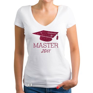 Damen T-Shirt V-Neck - Master mit Wunschjahr weiss-schwarz XXL