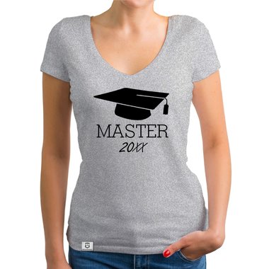 Damen T-Shirt V-Neck - Master mit Wunschjahr weiss-schwarz XXL