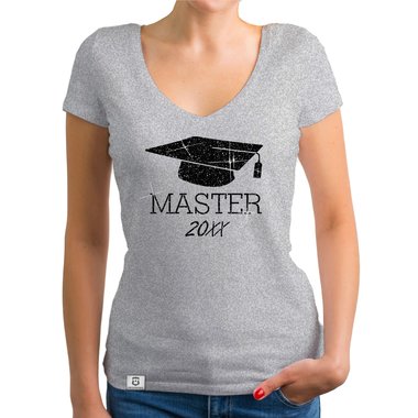 Damen T-Shirt V-Neck - Master mit Wunschjahr weiss-schwarz XXL