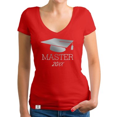 Damen T-Shirt V-Neck - Master mit Wunschjahr weiss-schwarz XXL