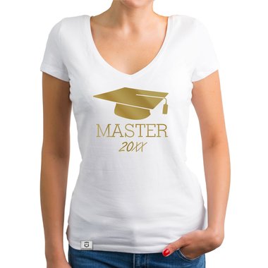 Damen T-Shirt V-Neck - Master mit Wunschjahr weiss-schwarz XXL