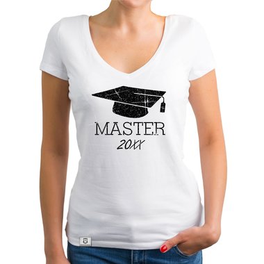 Damen T-Shirt V-Neck - Master mit Wunschjahr weiss-schwarz XXL