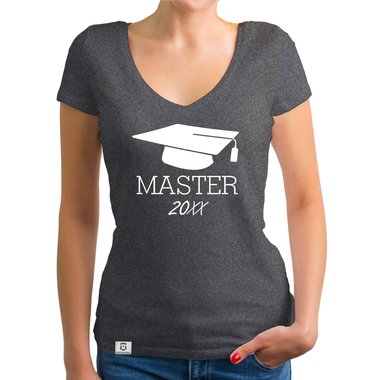 Damen T-Shirt V-Neck - Master mit Wunschjahr weiss-schwarz XXL