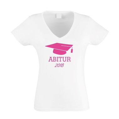 Damen T-Shirt V-Neck - Abitur 2018 weiss-fuchsia XS