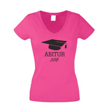 Damen T-Shirt V-Neck - Abitur 2018 weiss-fuchsia XS