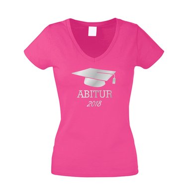 Damen T-Shirt V-Neck - Abitur 2018 weiss-fuchsia XS